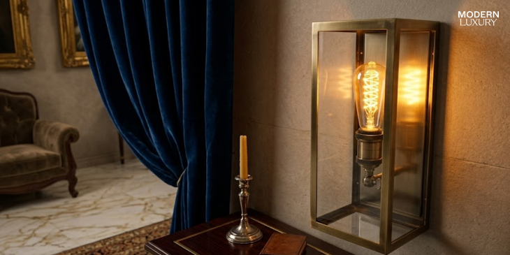 Modern wall sconce lighting illuminating a stylish home interior with elegant decor.