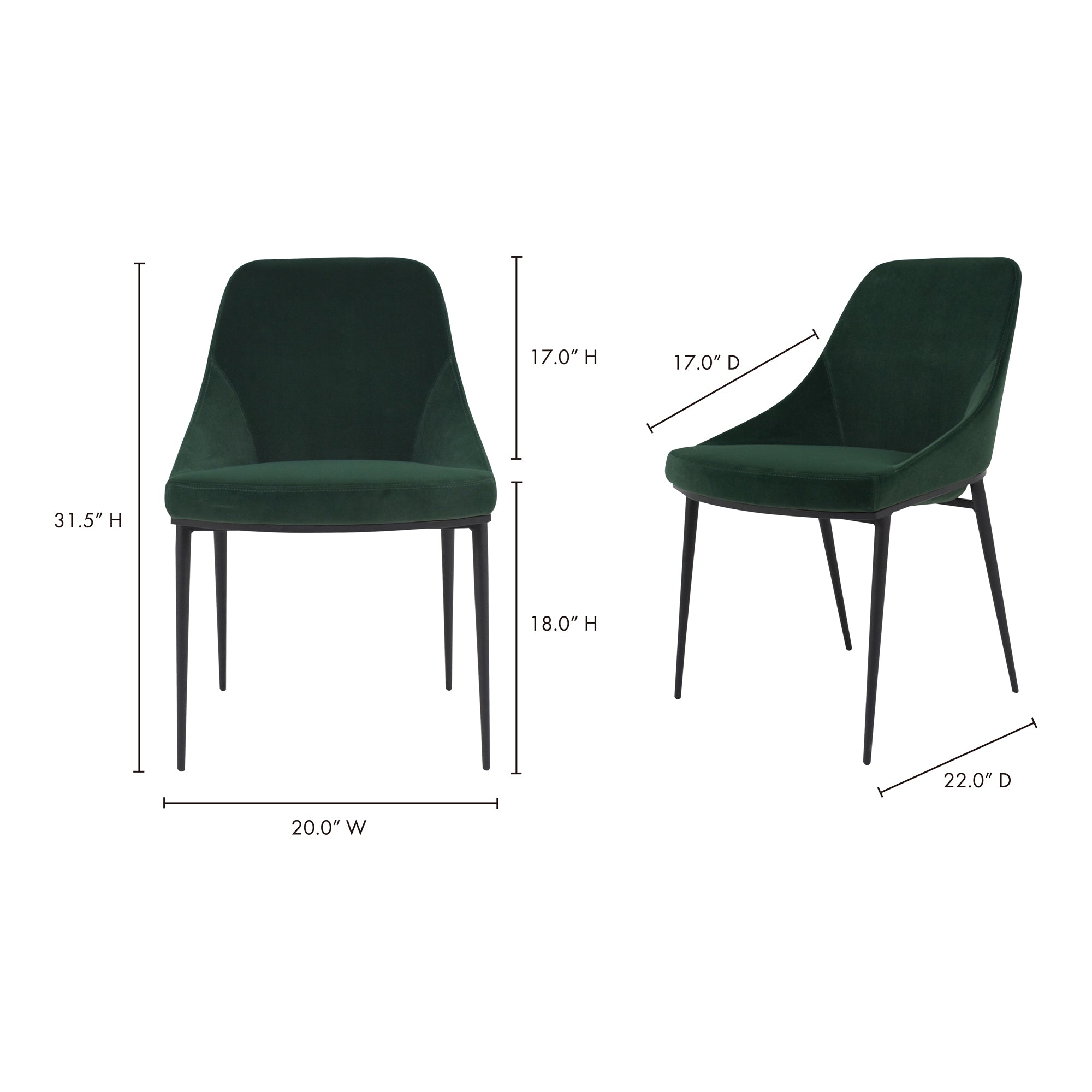 Sedona Dining Chair Green Velvet - Set Of Two