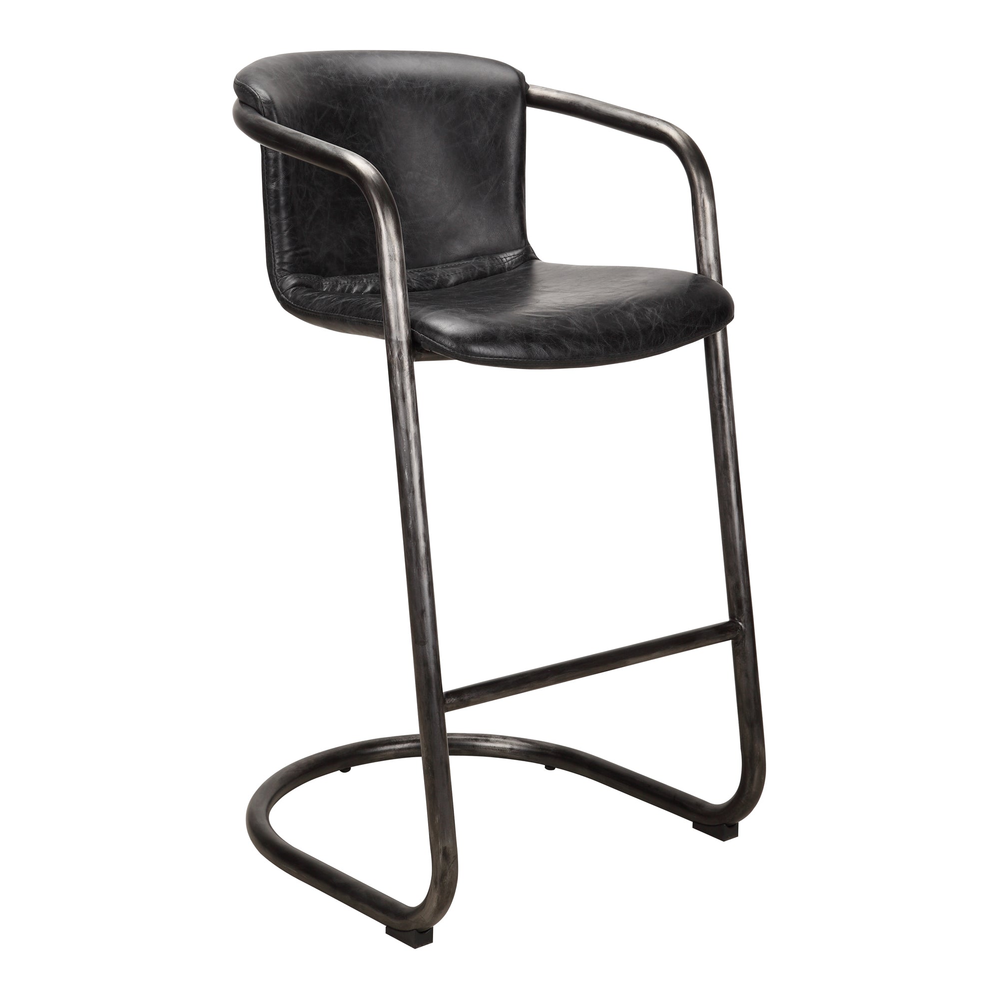 Freeman Barstool Onyx Black Leather - Set Of Two