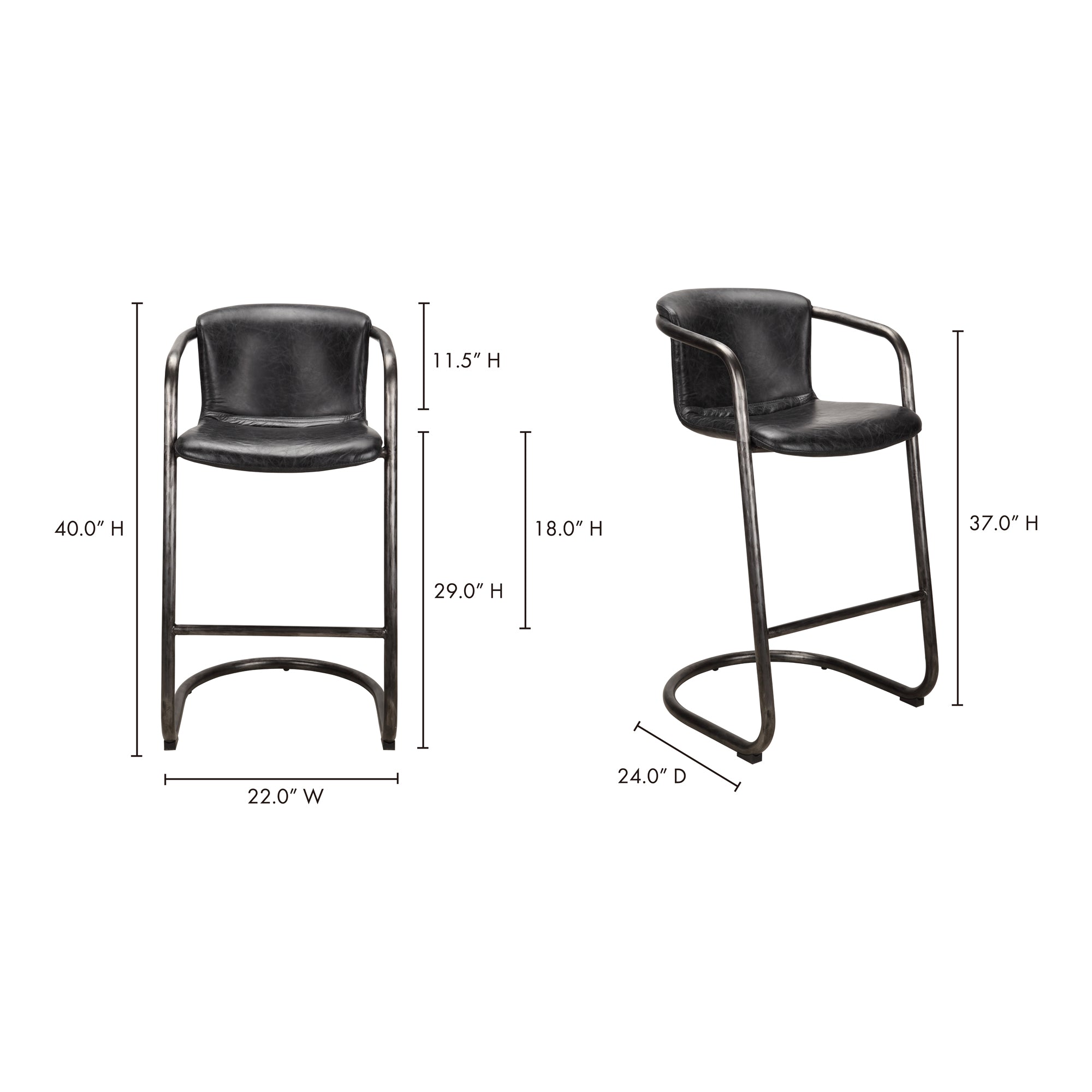 Freeman Barstool Onyx Black Leather - Set Of Two