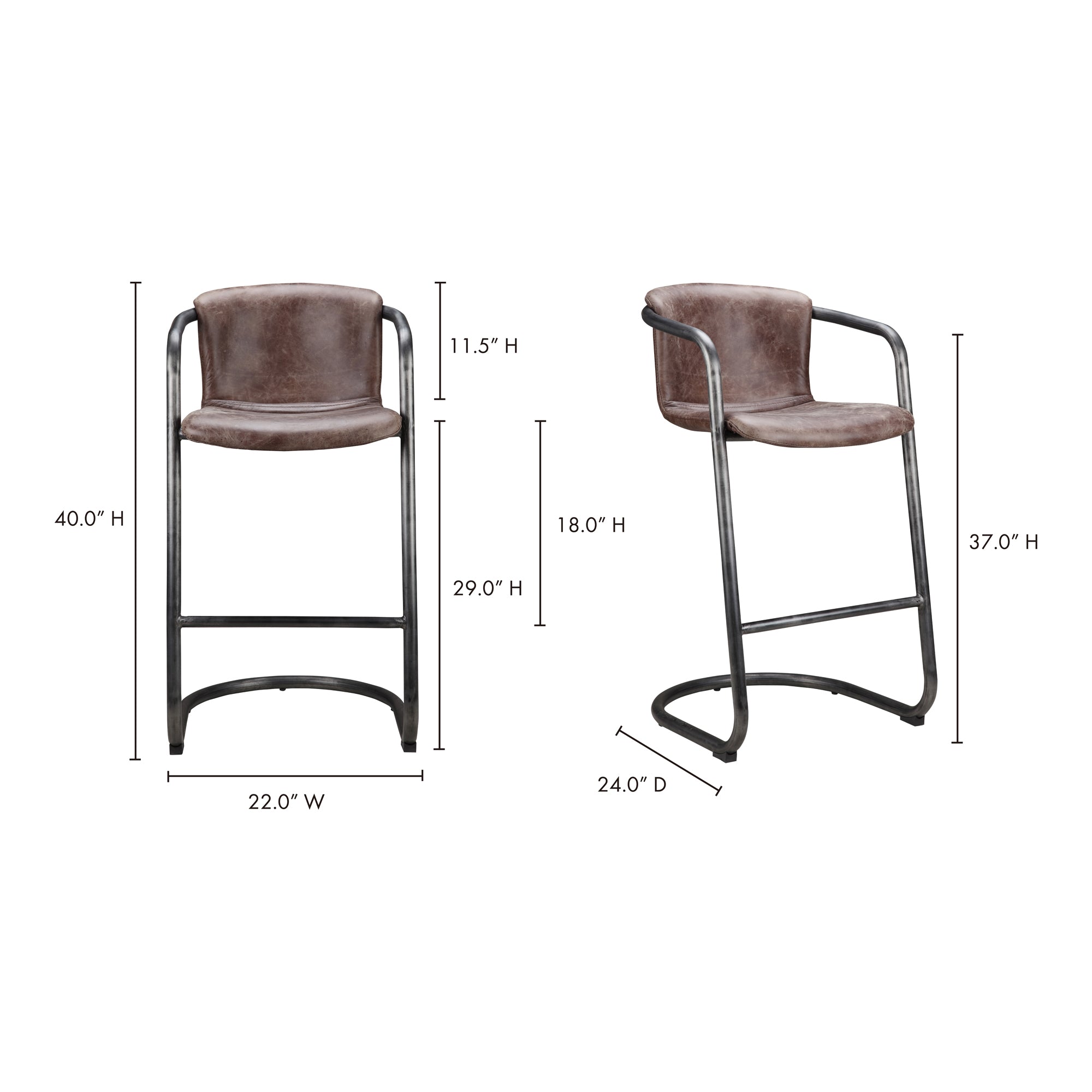 Freeman Barstool Grazed Brown Leather - Set Of Two