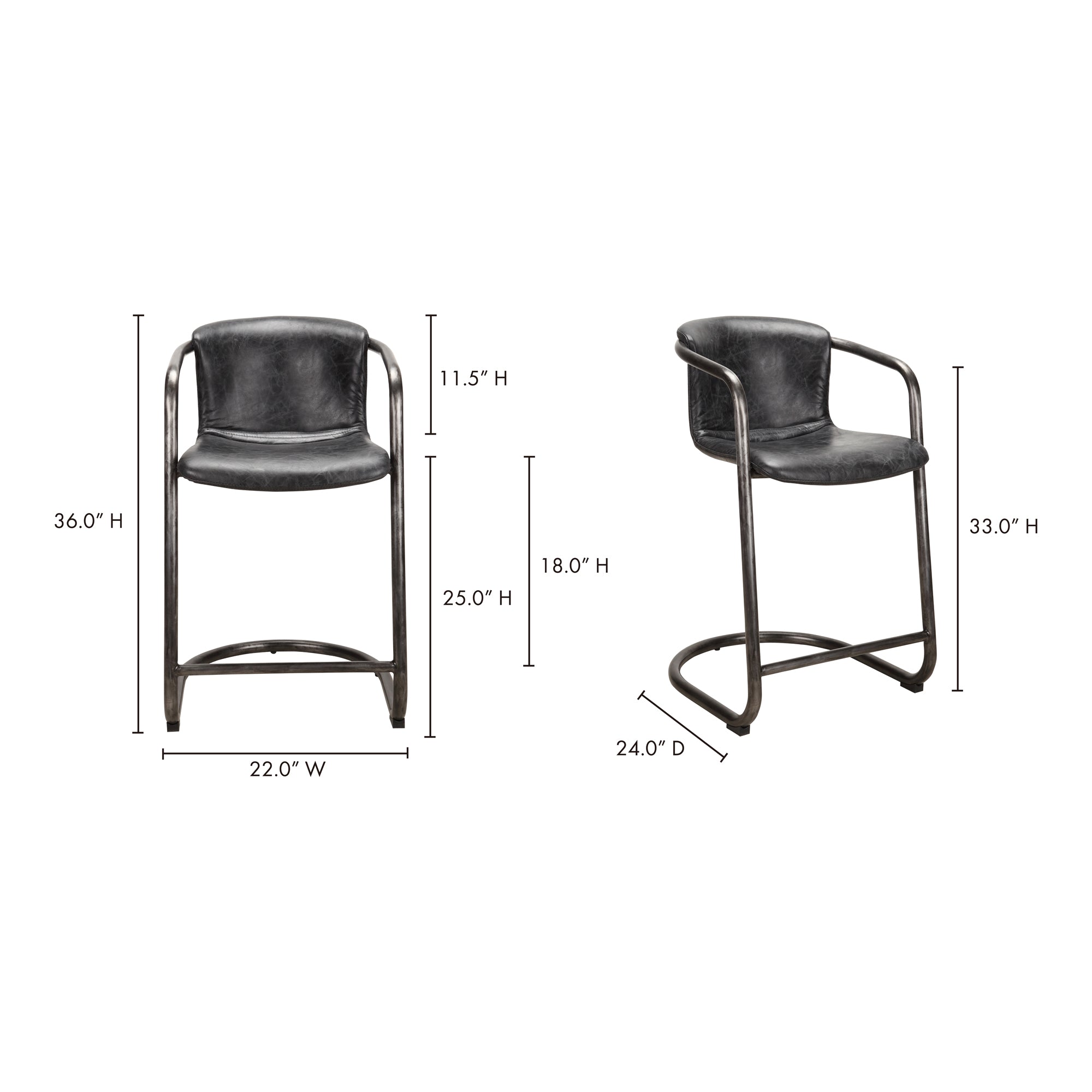 Freeman Counter Stool Onyx Black Leather - Set Of Two