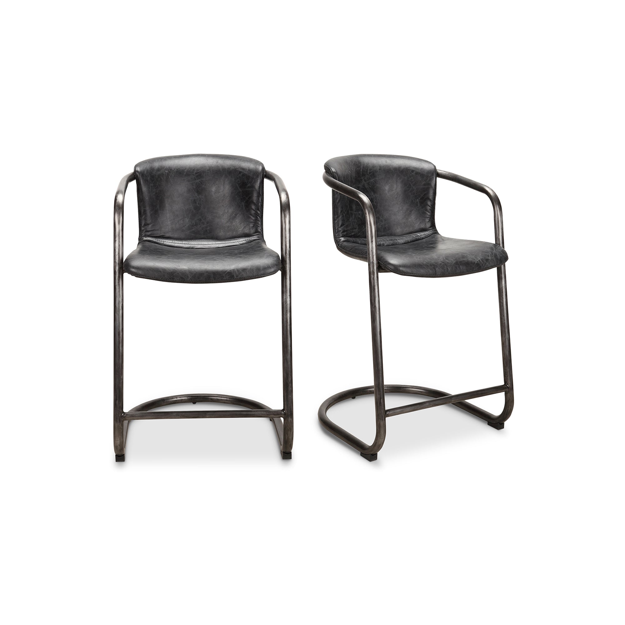 Freeman Counter Stool Onyx Black Leather - Set Of Two