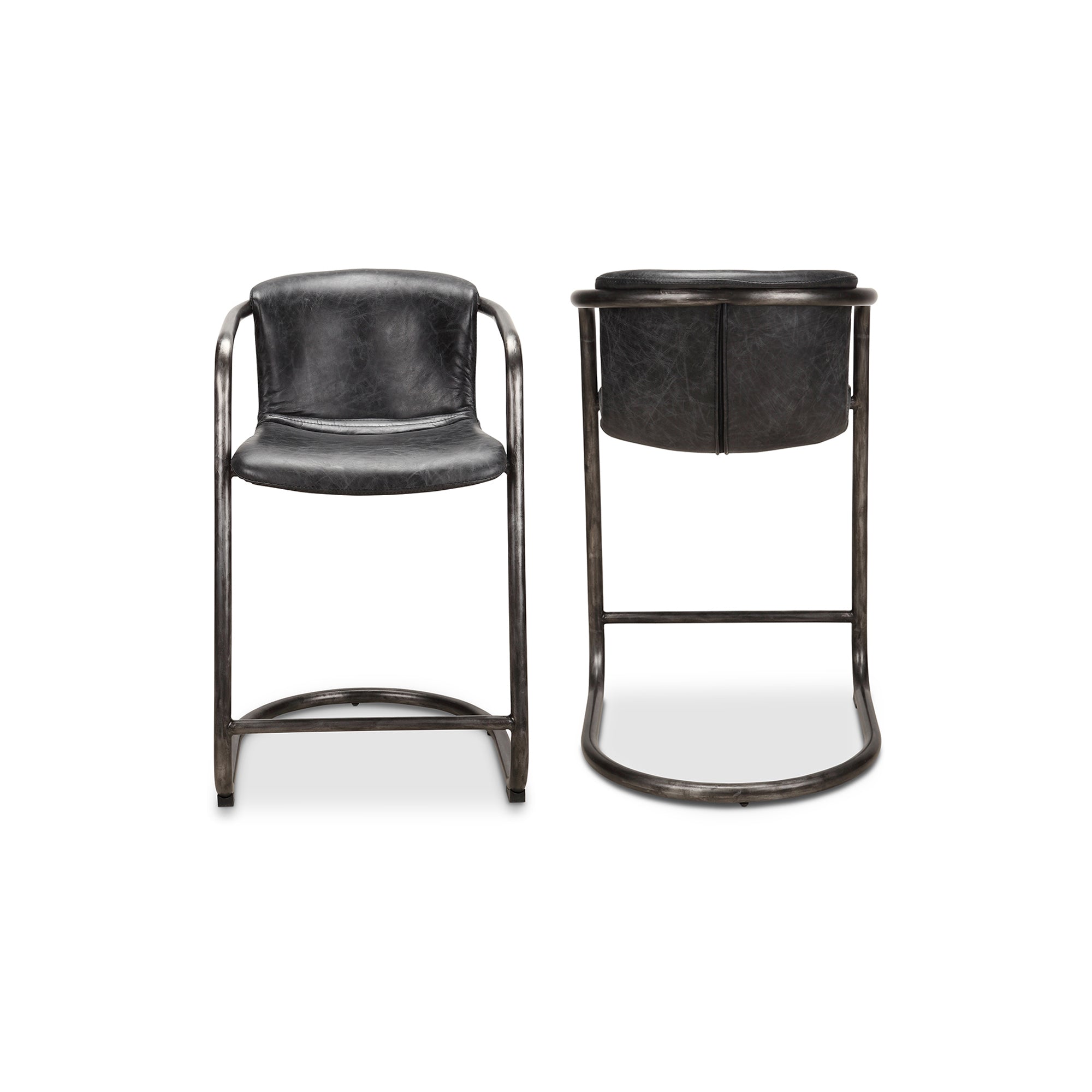 Freeman Counter Stool Onyx Black Leather - Set Of Two