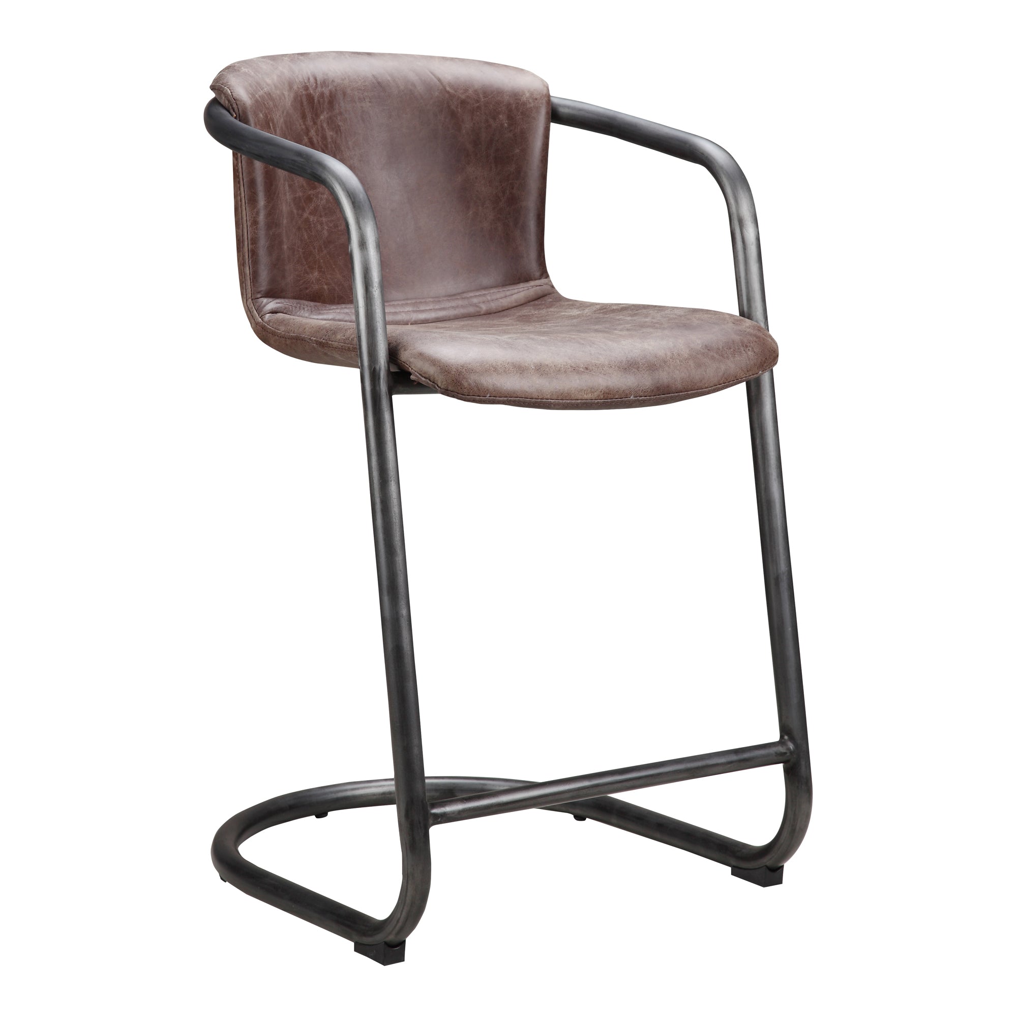 Freeman Counter Stool Grazed Brown Leather - Set Of Two