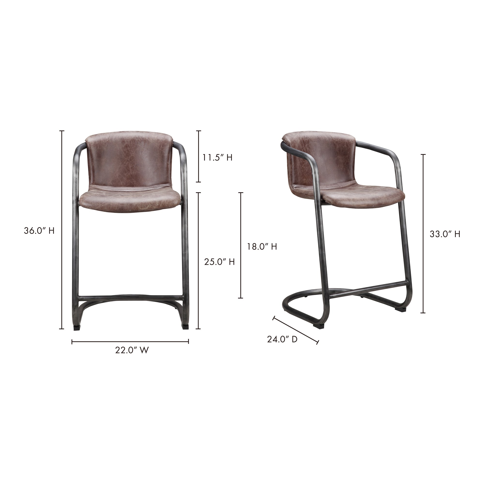 Freeman Counter Stool Grazed Brown Leather - Set Of Two