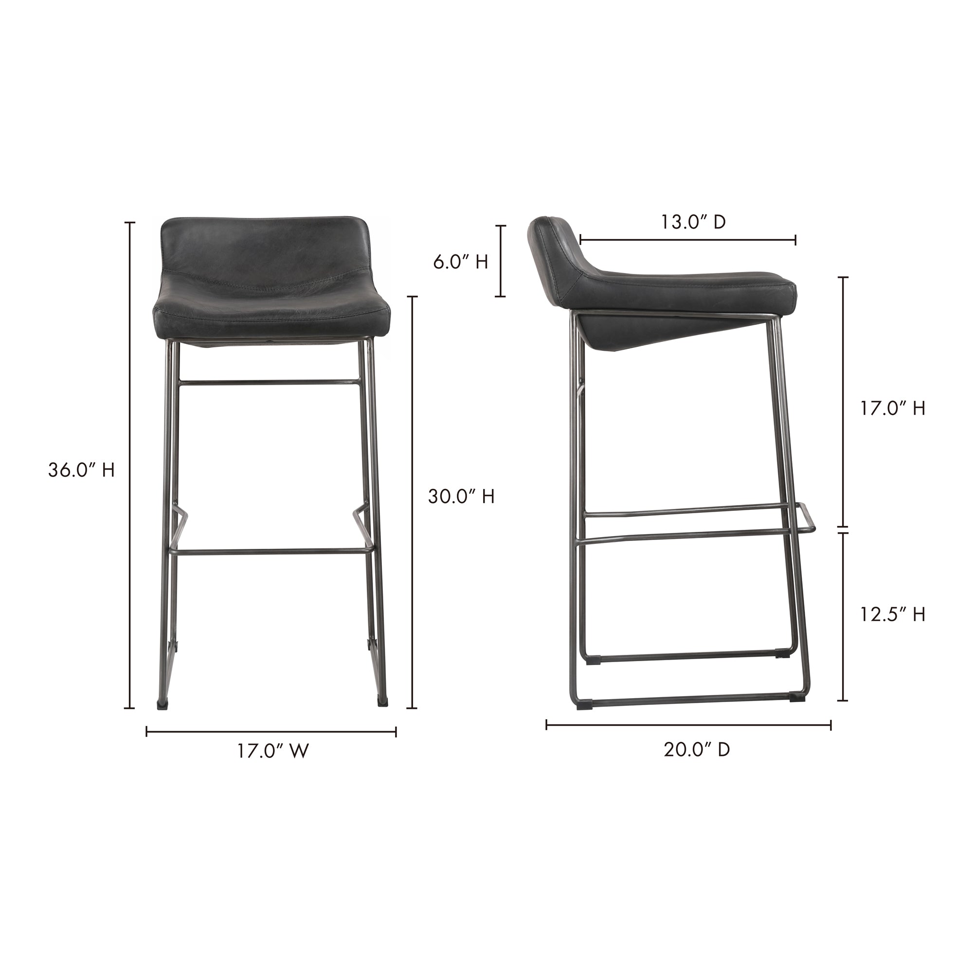 Starlet Barstool Onyx Black Leather - Set Of Two