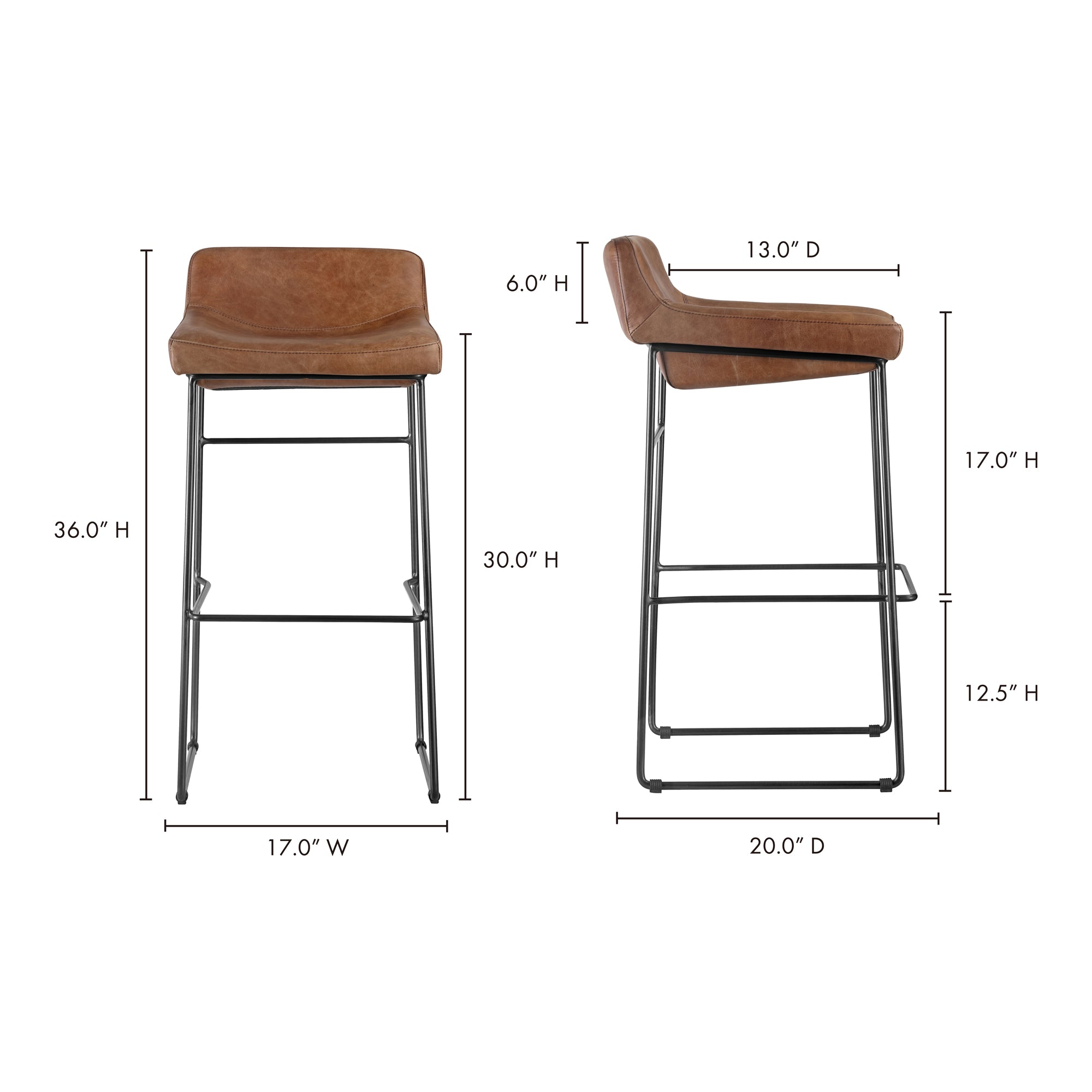 Starlet Barstool Open Road Brown Leather - Set Of Two