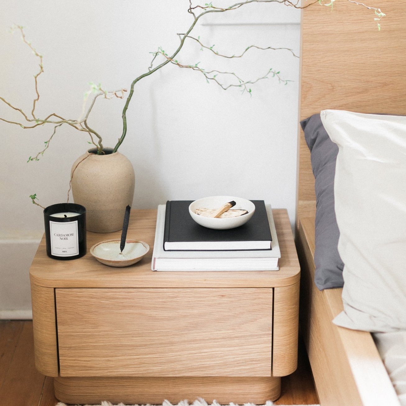 Round Off Small Nightstand Light Oak Brown